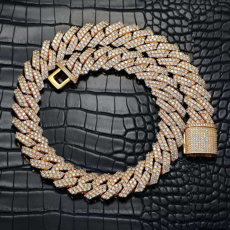19MM Iced Out Hip Hop Jewelry Cuban Link Chain Gold Silver Plated Bling Miami CZ Diamond Chain for Men