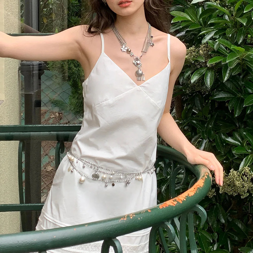 Women's body accessories: Pearl belly button necklace paired with skirt metal chain, sexy pendant, adjustable belly button 250716