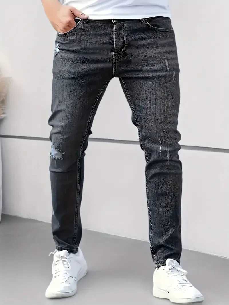 Men Elastic Skinny Jeans Casual Denim Pants Slim Fit Trousers Multi-Pocket Black Jeans Solid Cargo Pants Streetwear Mens Clothing XJ250707