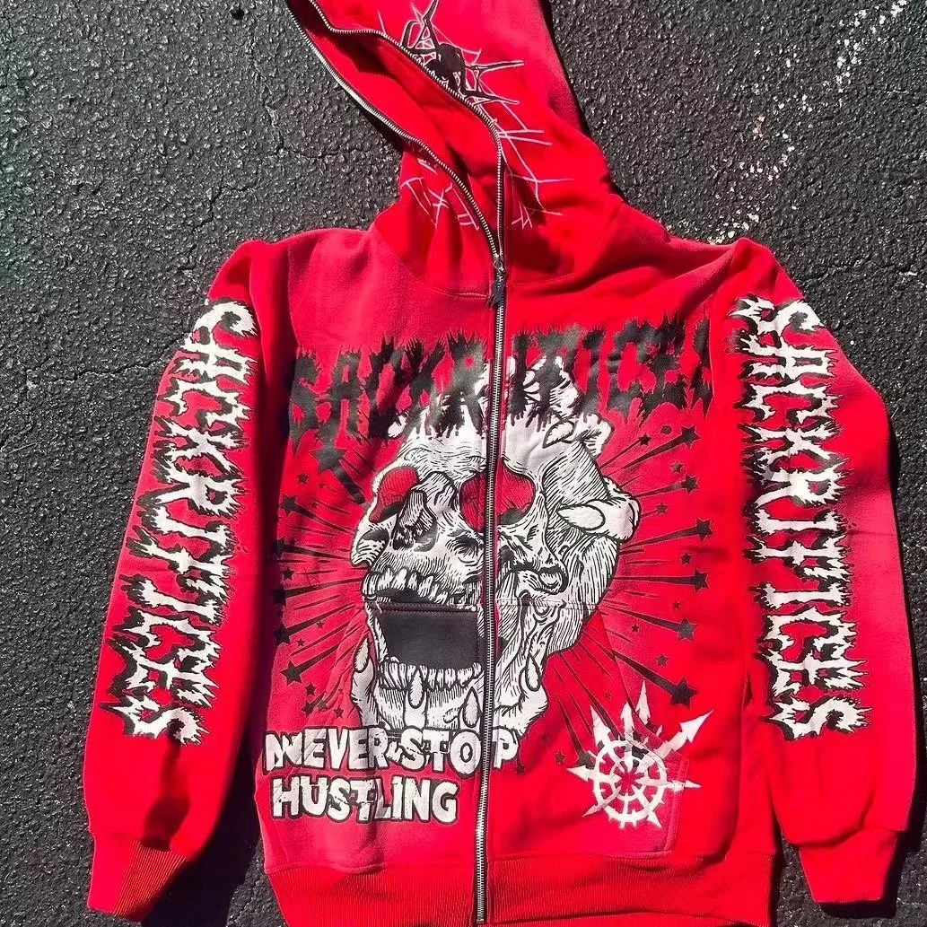 Y2k Cotton Hoodie Gothic Skull Printed Sweatshirt Selling Personality Fashion Punk Hip Hop Casual Hoodie Men Streetwear 250707