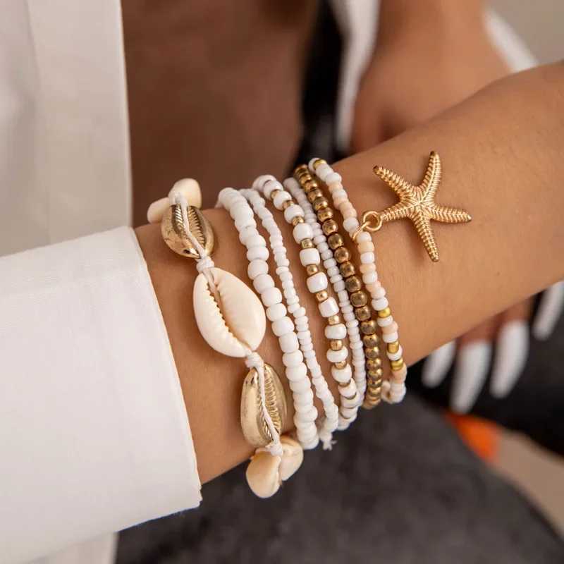 7Pcs Bohemian Shell Bracelet Set for Women Starfish Charm Rice Beads Wristband Bangle Girls Summer Beach Jewelry Accessories XJ250707