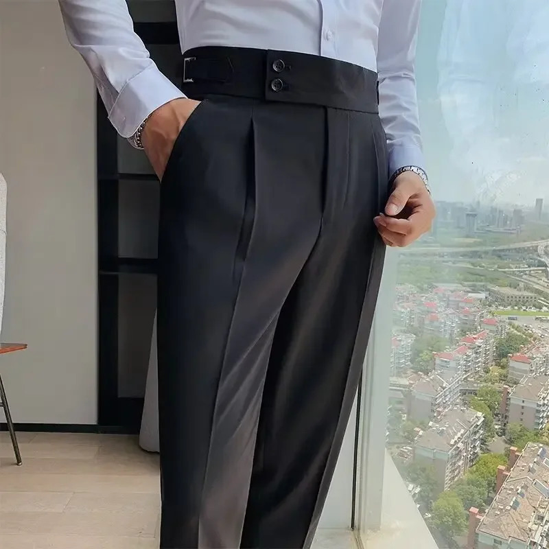 Italian Style Mens Naples Adjustable Buckle High Waist Nine-Piece Paris Button Suit Pants Casual Long Trousers for Men 250707