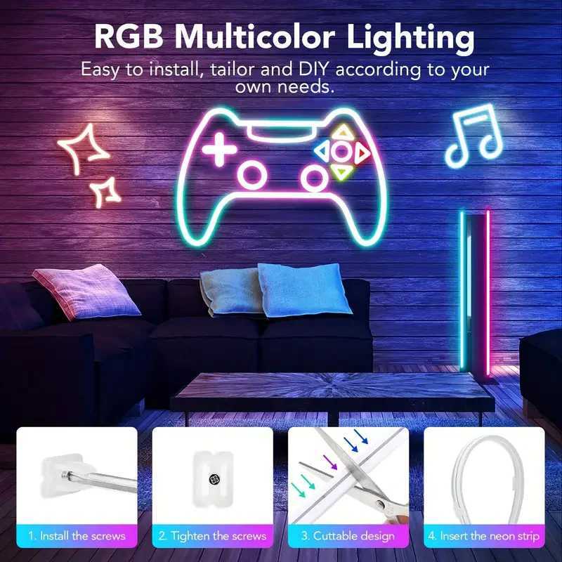 RGB LED Neon Rope Lights Flexible Neon Strip Lights App Control Music Sync LED Lights for Festival Atmosphere Party Home Decor W250701