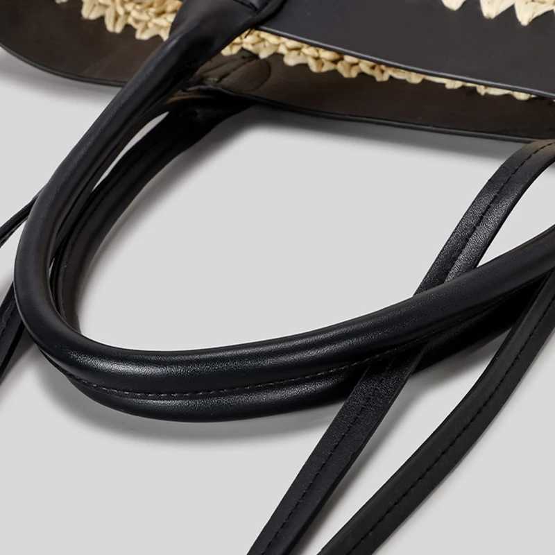 2025 Womens Fashion Splicing Straw Woven Handbag Casual Alphabet Paper Woven Handbag Shoulder Bag Z250707