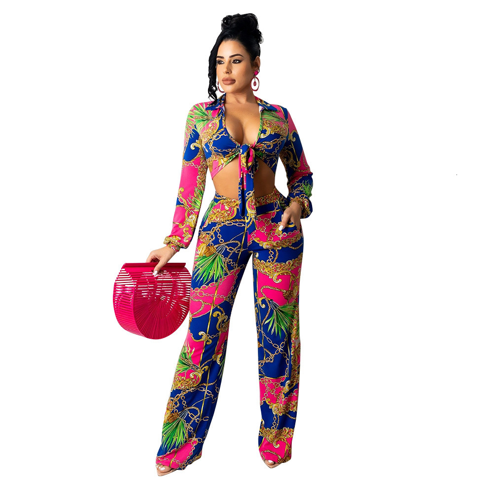 Echoine Women Autumn Print Condole Belt Crop Top Pencil pants 2 Pieces Set Nghtclub Party Sexy Slim Temperament Elegant Outfits 240809