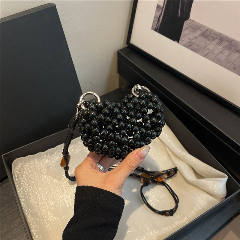 Free shipping designer Summer Dopamine Personality Decorative Beaded Mini Crossbody Bag Small Bag 2025 New Niche Mini Heart Bag