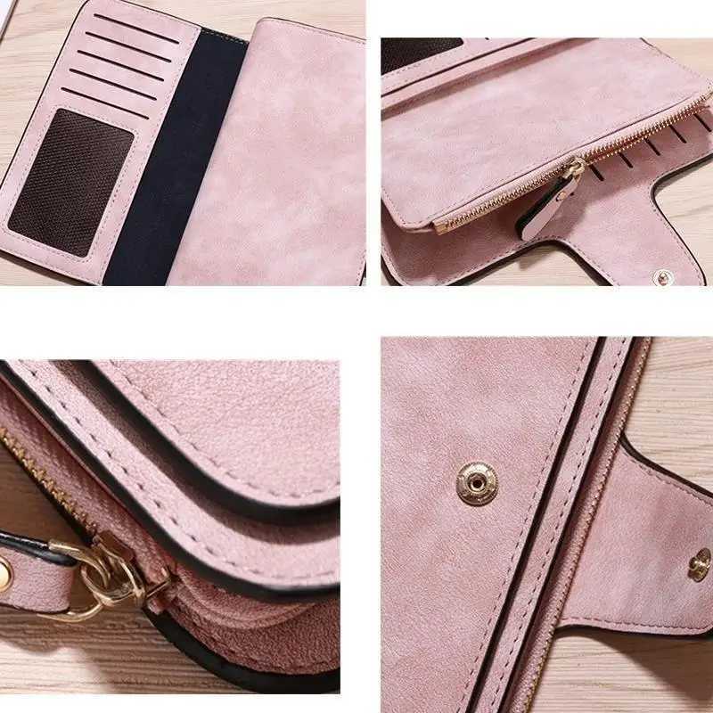 Wen Wallet Frosted Leather Lg Vintage Fem Cluh Bag Holder Ladies Zip Purse Phe Mey Clip Y250707