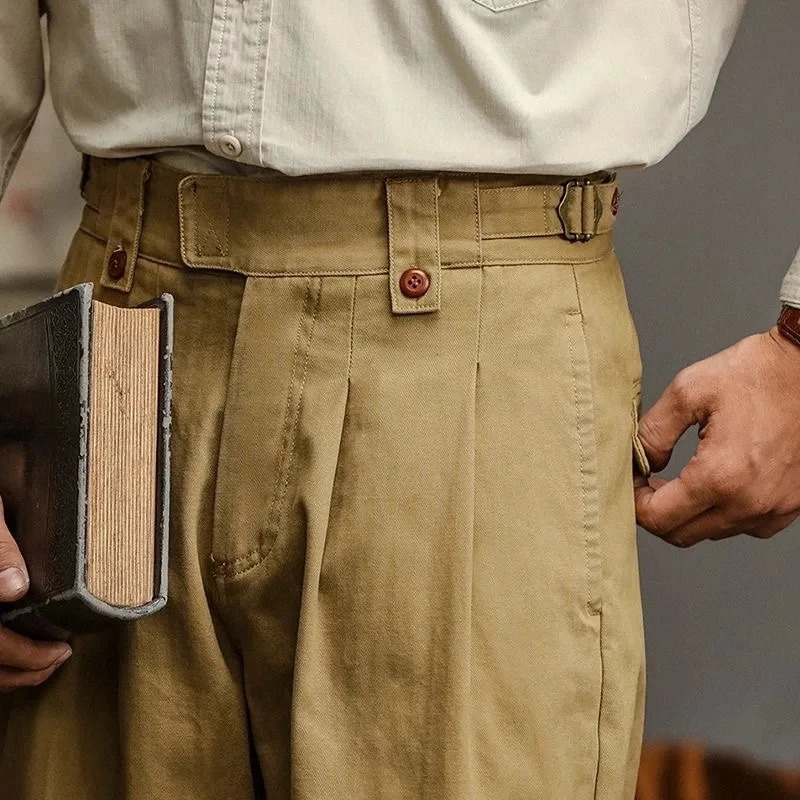 Spring Autumn Vintage Mens Gurkha Pants High-quality American Straight Leg Cargo Trousers 100% Cotton Naples Pant For Male 250707