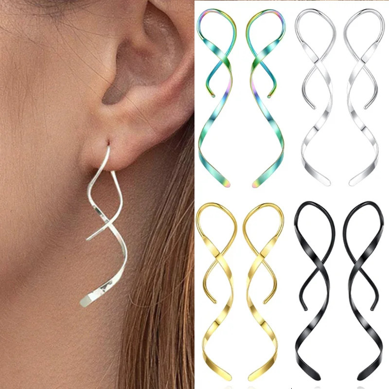 Simple Spiral Threader Earrings Irregular Helix Wave Curve Ear Line Cuff Stainless Steel Dangling Earring Women Fashion Jewelry 250701