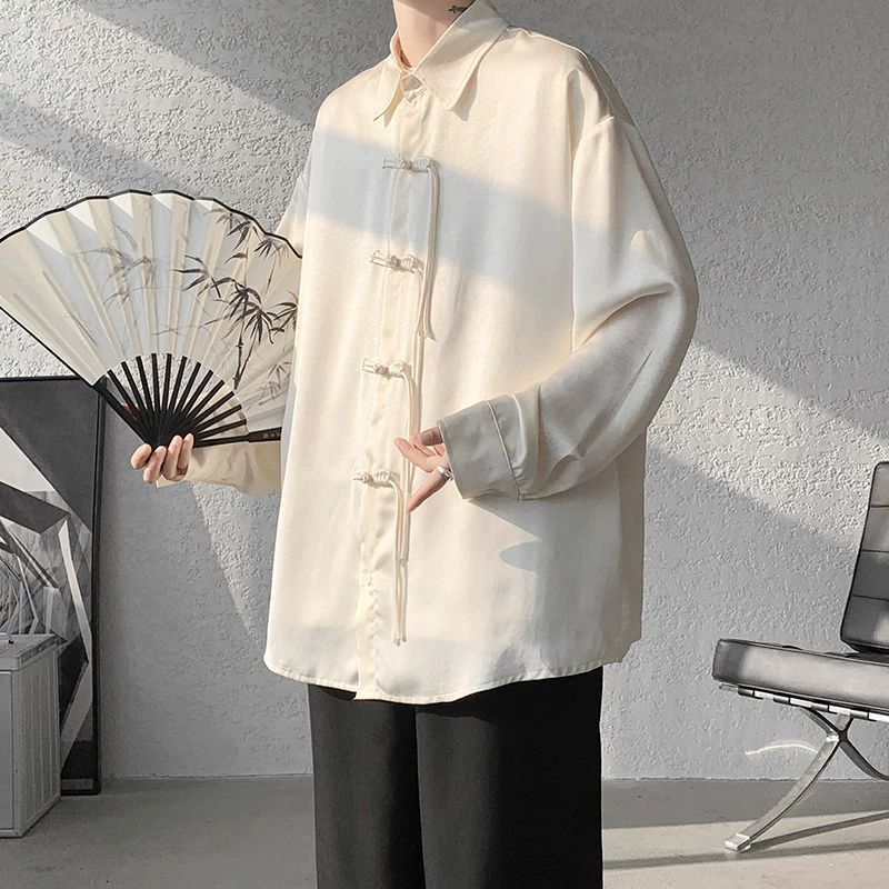Black Shirt For Men New Chinese Style Button Design High-end Feel Smooth Jacquard Unisex Stand Designer Short Sleeves Collar Shirt Jacket