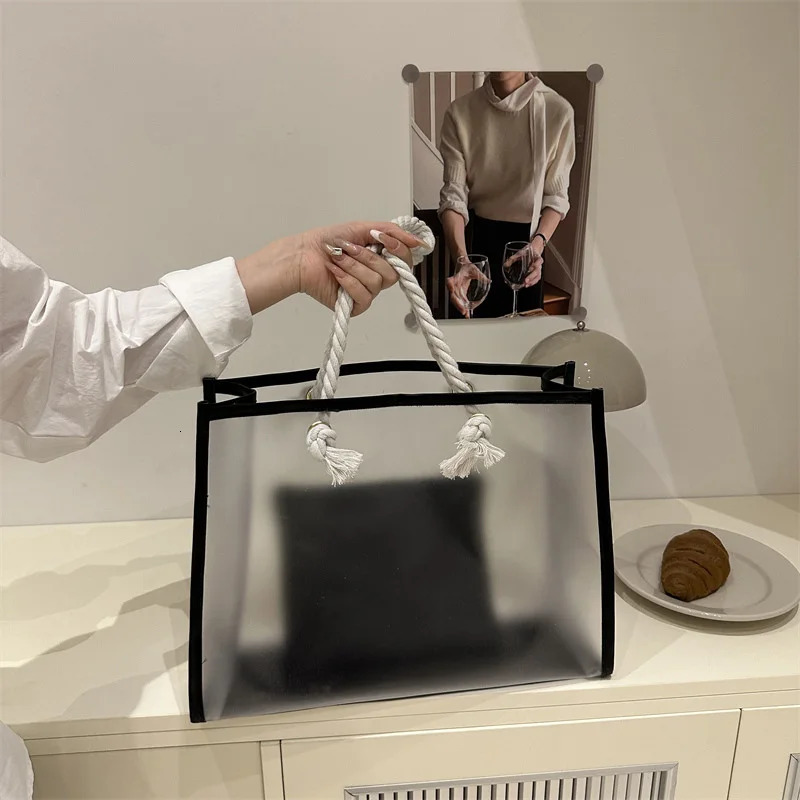 2pcs/set Clear PVC Casual Tote Bags For Women Waterproof Transparent Travel Beach Shoulder Bag For Outdoor Summer Handbags 250714