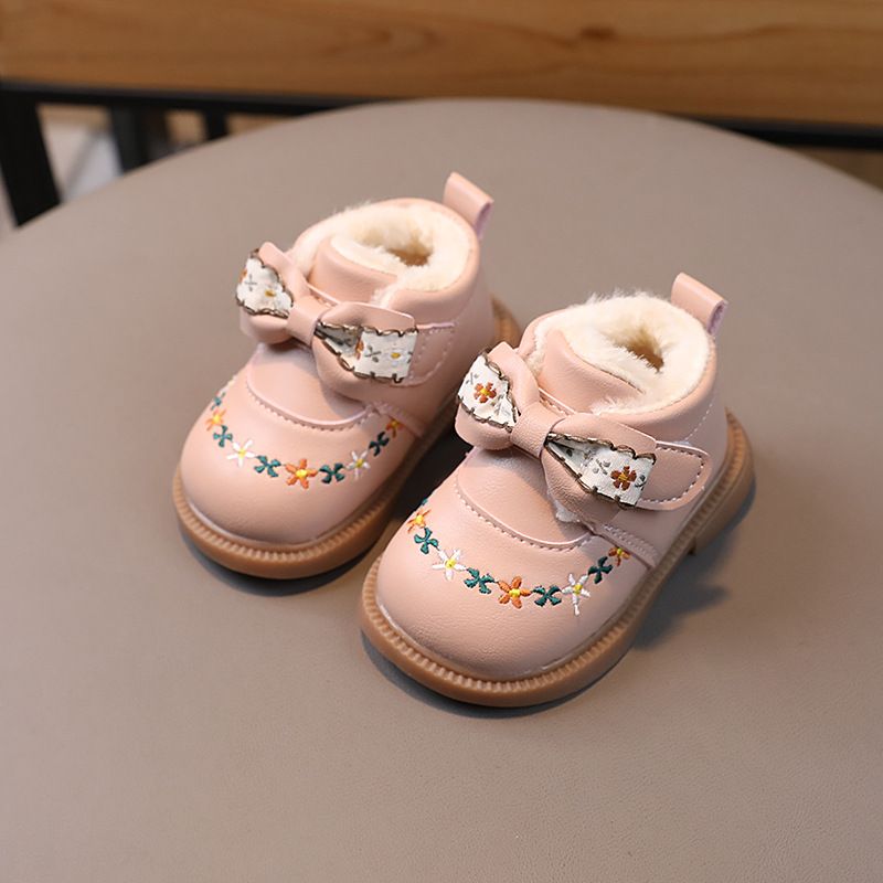 Baby Girl Boots Winter Infant Warm Fur Shoes Happysteps Toddler Ankle Boots Kidsnest Cute Bow-knot Flowers Newborn Outdoor First Walkers Size US1C-US1 - view 4