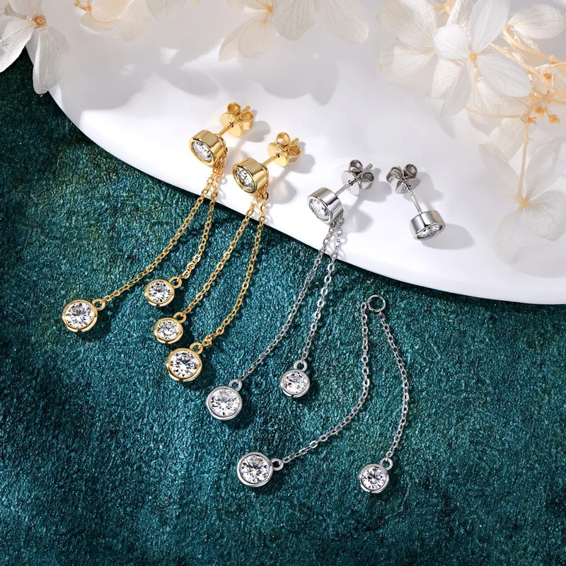 OXTAO Certified Long Chain Tassel Earrings for Women Real 925 Silver D Color Sparkling Drop Earrings Wedding Jewelry 250701
