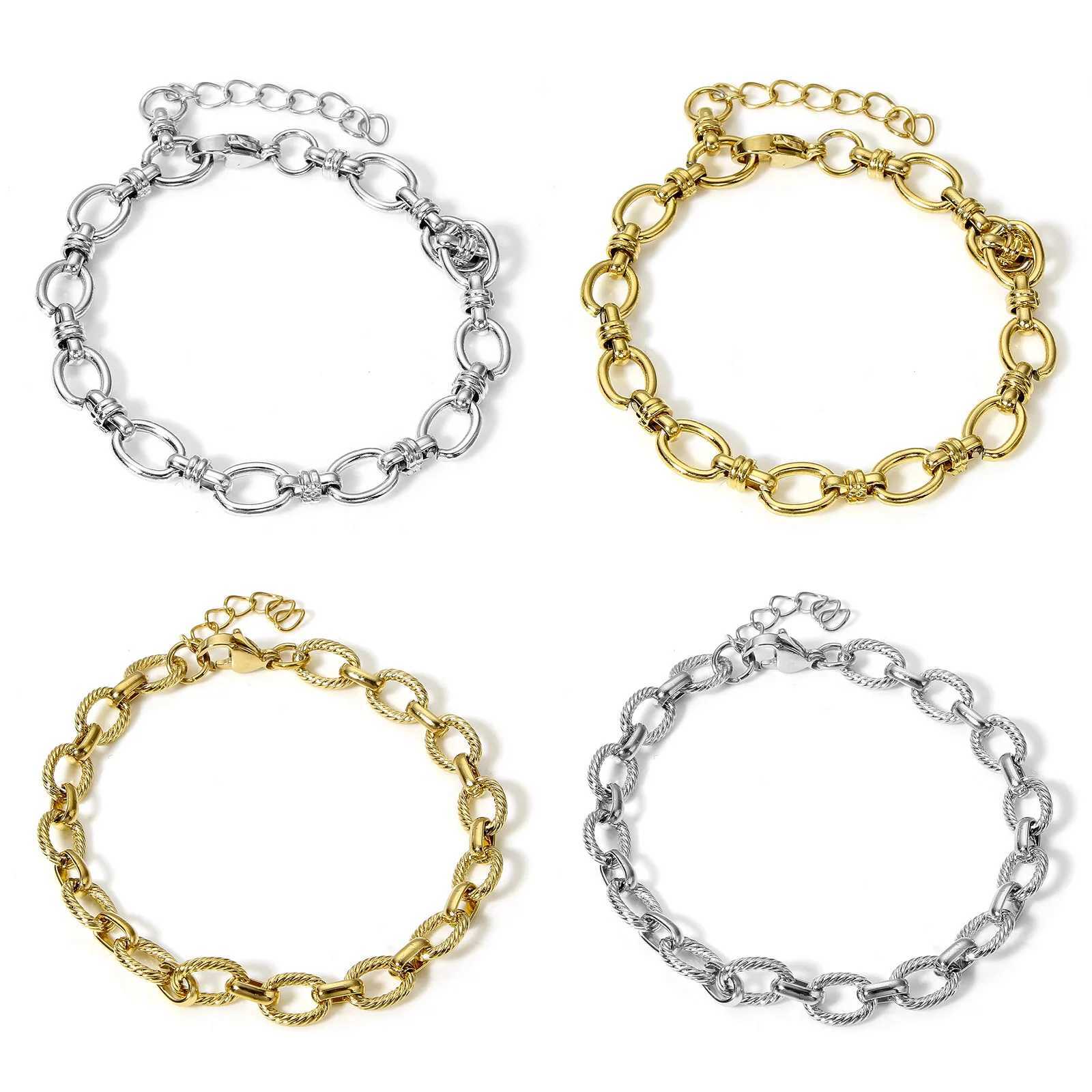 1 Piece Statement Stainless Steel Chain Bracelet for Women Men Punk Metal Oval Bracelet Handmade Exquisite Jewelry Gifts 17.5cm XJ250707