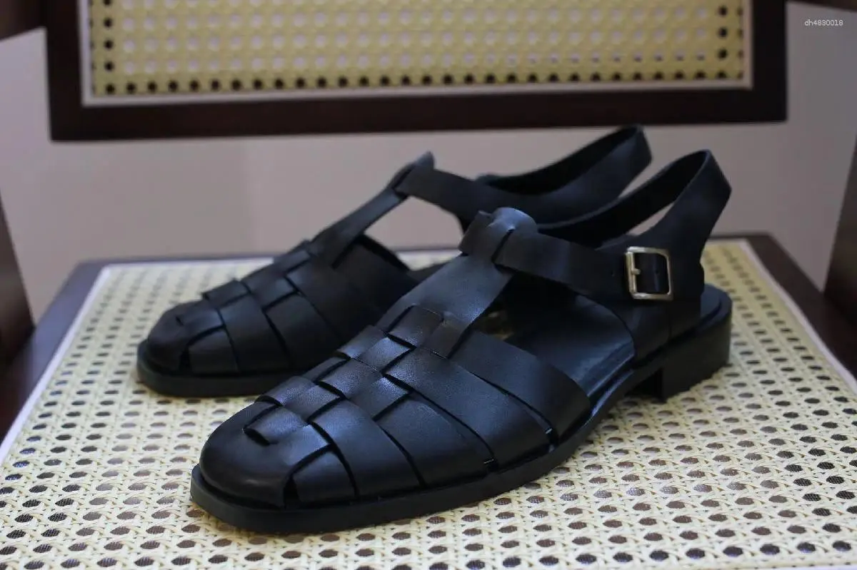 Sandals Retro Cross Woven Cowhide Summer British Casual Roman Men's Designer Style Trendy Luxury Handmade Men Shoes