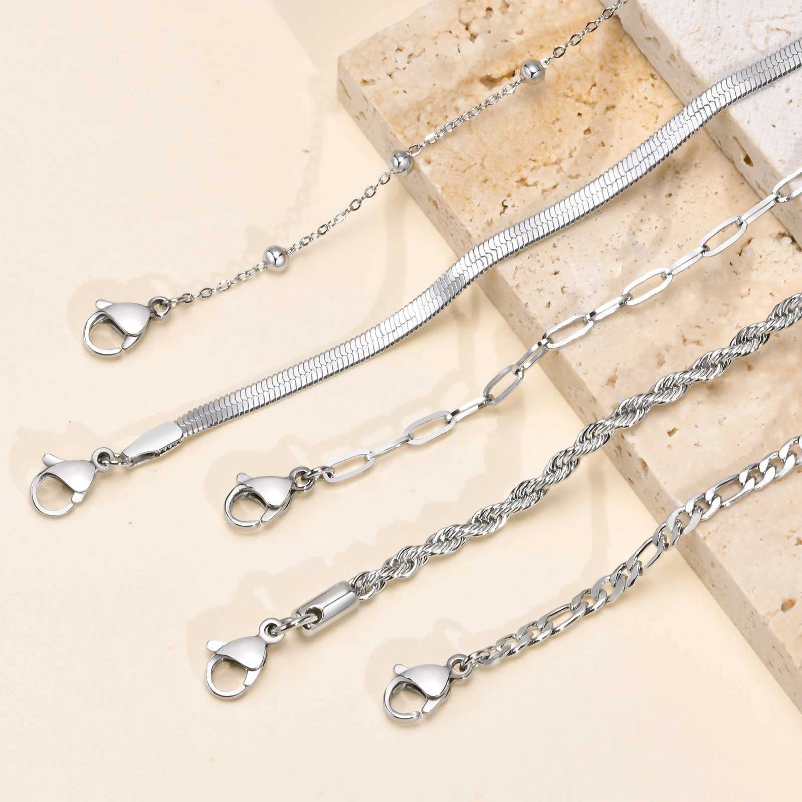 5PCS/Set Women Gold/Silver Color Bracelets Stainless Steel Lady Geometric Fashion Charm Chain Multi-Layer Dainty Girl Jewelry XJ250707