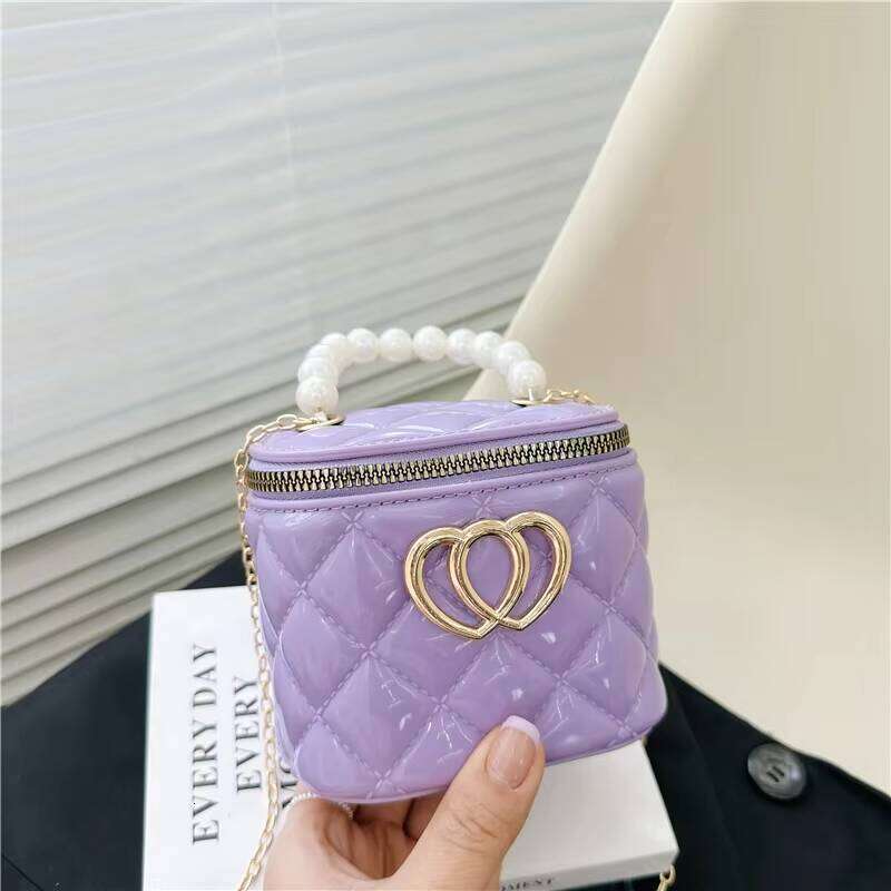 DHgargets Latest Arrival Heart Chain Crossbody Bucket Pearl Mini Cute PVC Candy Color Jelly Bag for Girls