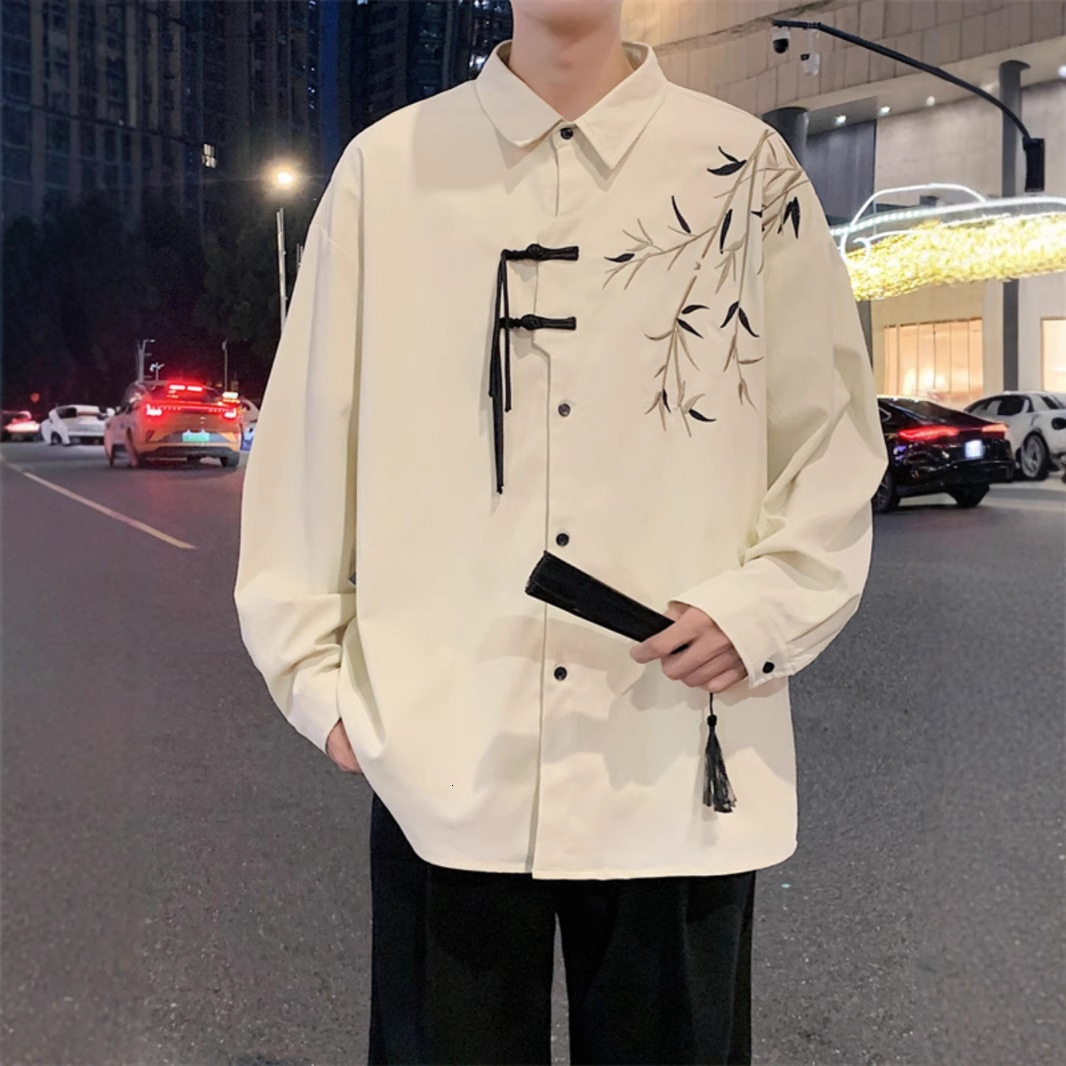 Chinese Style Green Bamboo Embroidery Long Sleeve Shirt For Men Engagement And Marriage Certificate Outfit New Chinese Designer Short Sleeves Style Sp