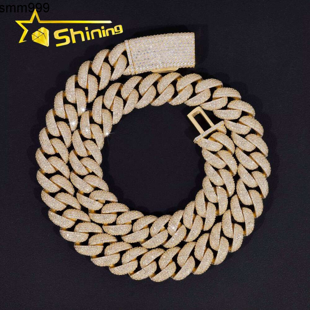 Rap Singer Hip-Hop Jewelry 16Mm 5 Rows Of Solid Sterling Sier Gold-Plated Chilled Miami Cuban Chain