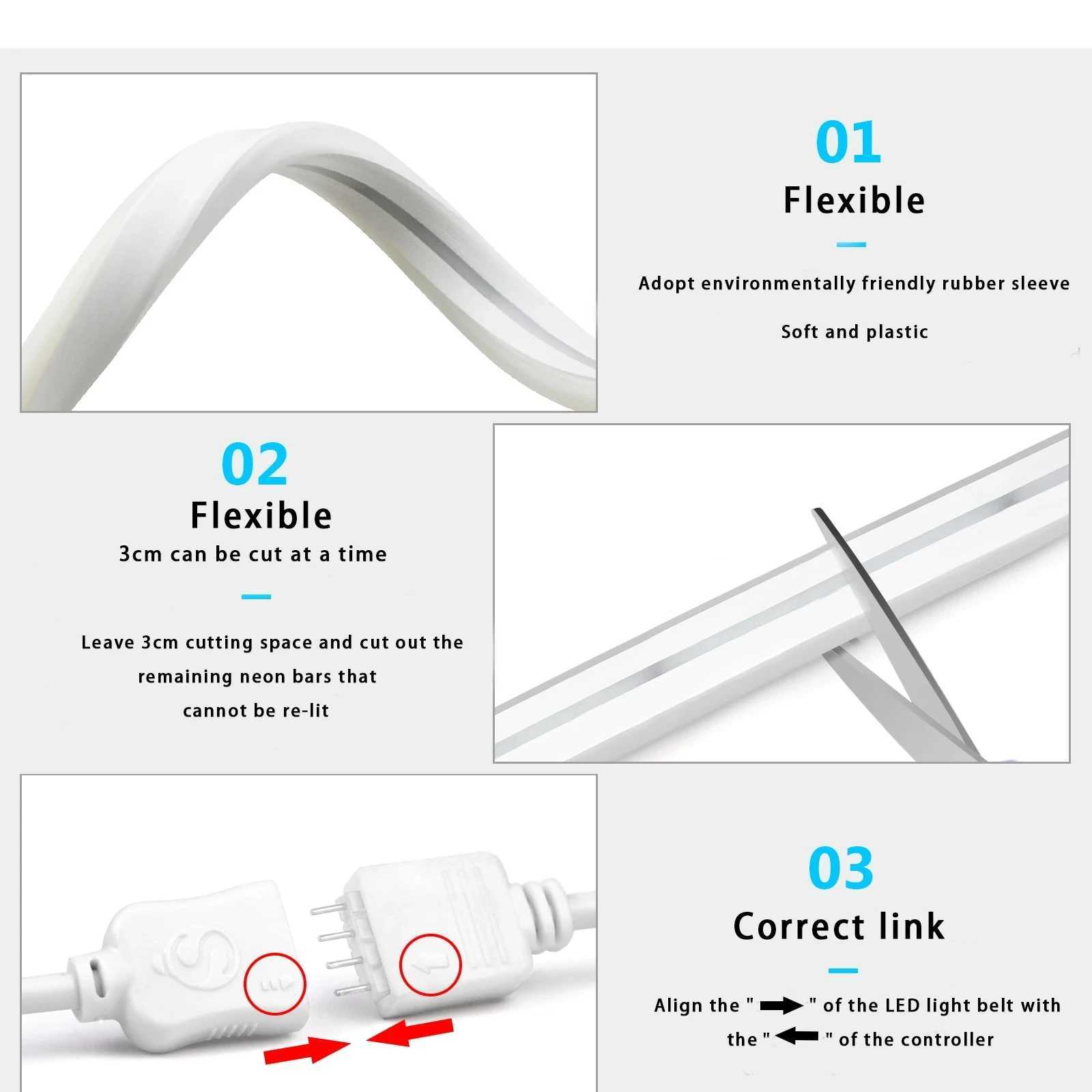 RGB LED Neon Rope Lights Flexible Neon Strip Lights App Control Music Sync LED Lights for Festival Atmosphere Party Home Decor W250701