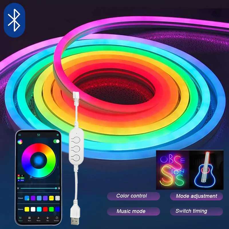 USB Neon LED Strip Lights 5V Neon Rope Light with Music Sync DIY RGBIC Dreamcolor Chasing Strip Tape for Room Game Ambient light W250701