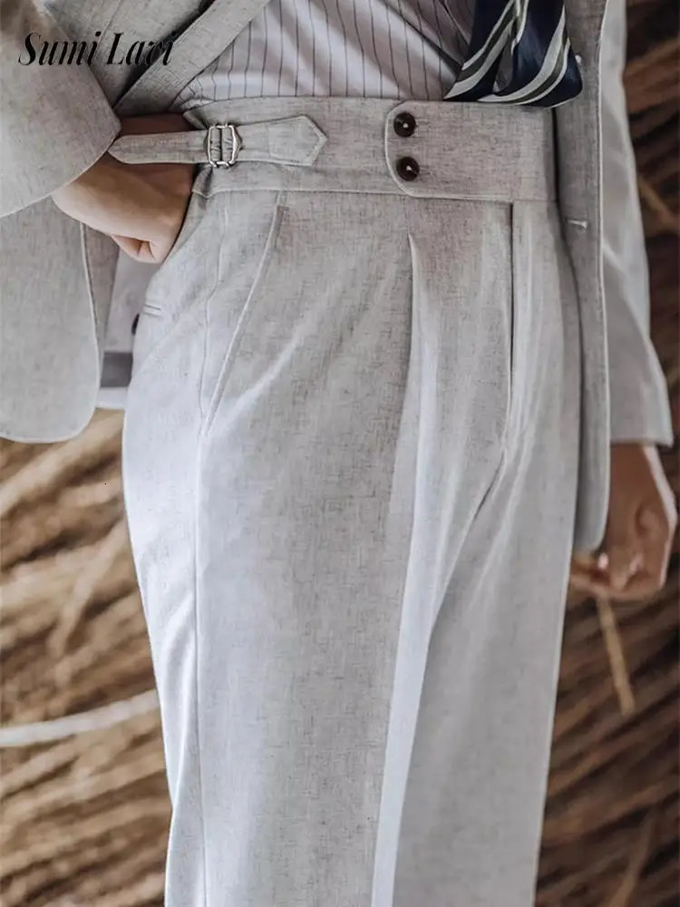 2025 Summer Casual Draped Straight Trousers For Men Office Fashion Solid Color Pleated Suit Pants Mens Vintage Trousers Naples 250707
