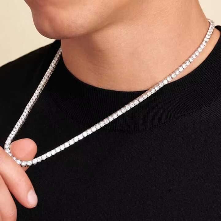 Custom Iced Out Tennis Chain Necklace VVS Moissanite Diamond Link Chain 14K White Gold Plated 925 Silver Trendy Floral Styling