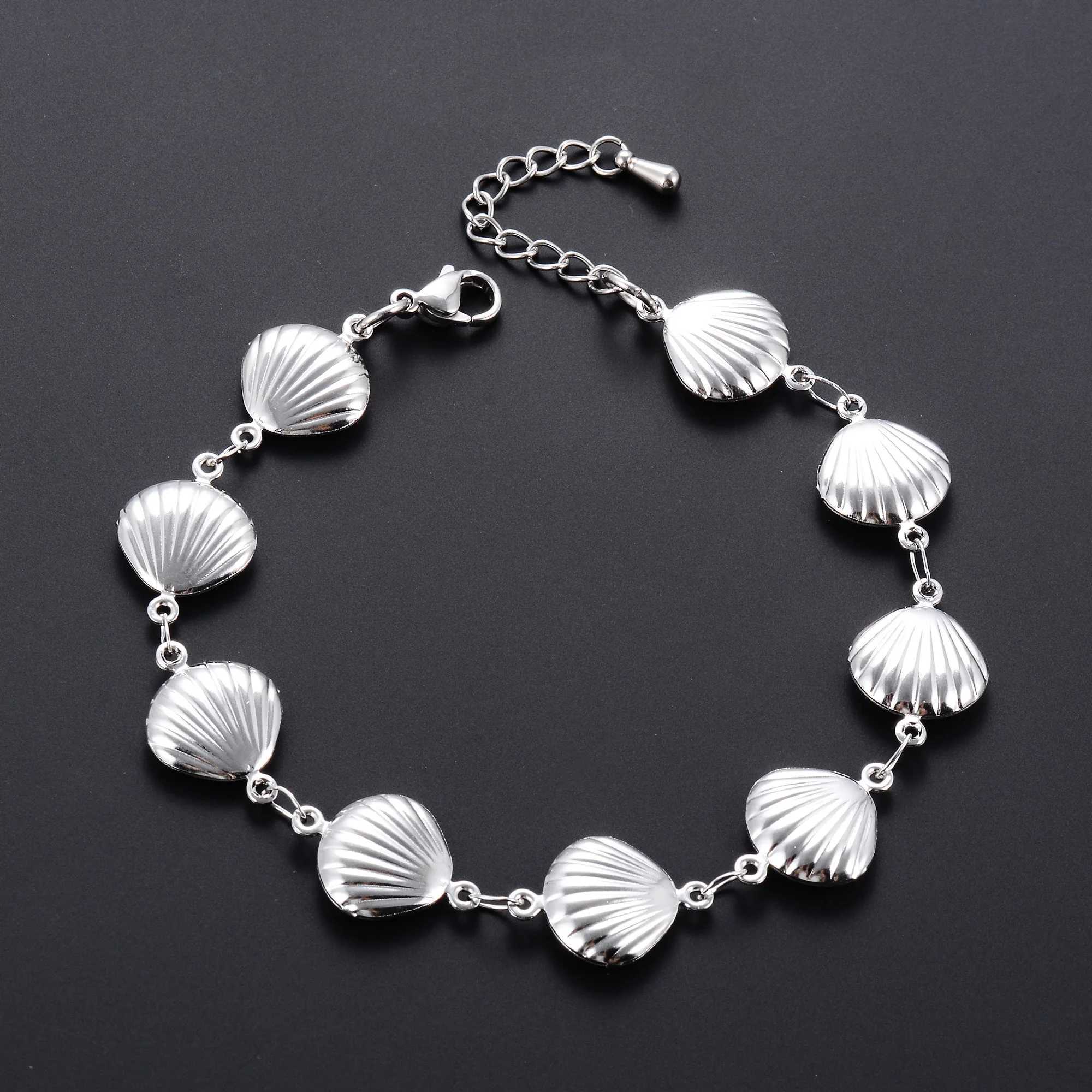 Cute Stainless Steel Shell Chain Bracelet Anklet for Women Link Hand Foot Chain Bangle Summer Beach Metal Jewelry AccessoriesXJ250707