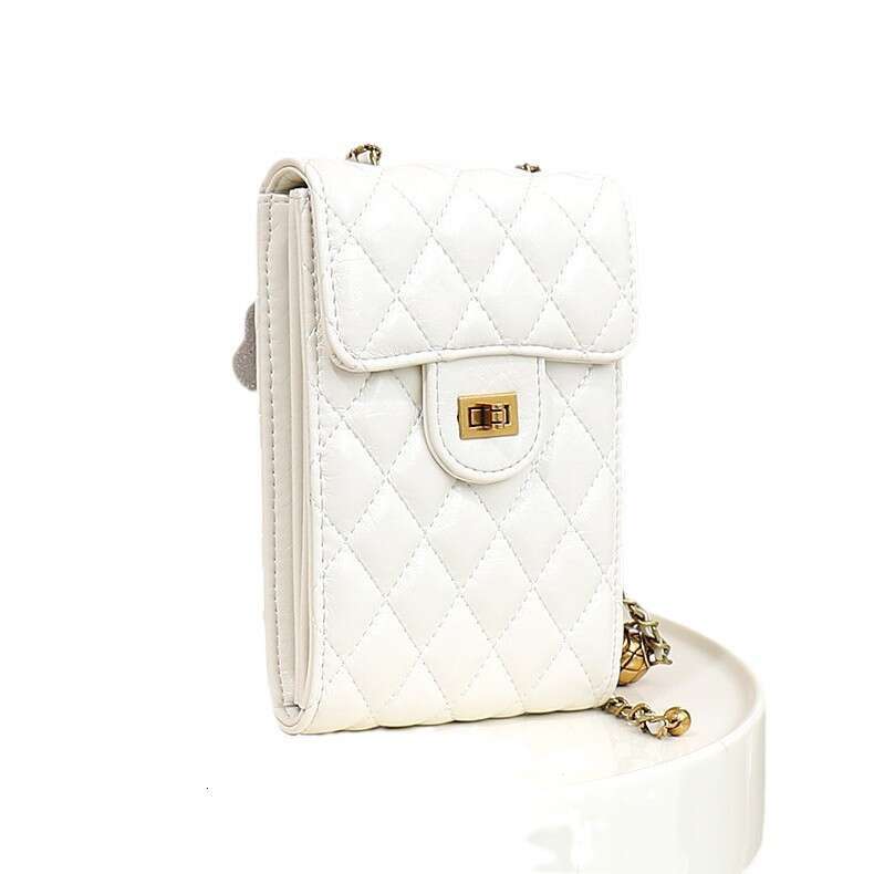 Single shoulder crossbody mini bag 2025 new leather tassel hardware ball diamond grid chain mobile phone bag