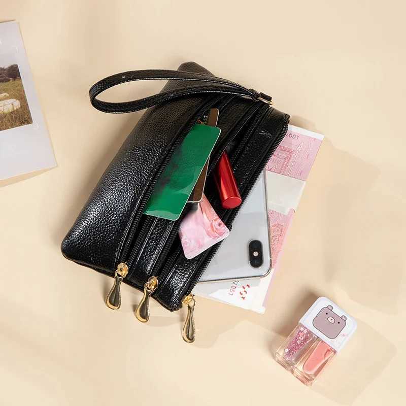Fi Three Zipper Wens Leather Wallets Large Capacity Solid Color Fem Purse Cluh Hand Bag Soft Leather Ladies Wallet Y250707