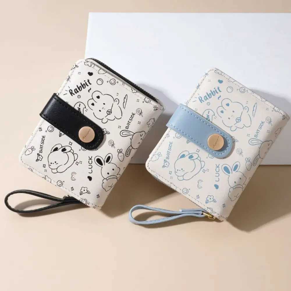 Cute PU Leather Short Wallet Zipper High-capacity Coin Purse Carto Rabbit Card Bag Cluh Bag Mey Bag Wen Girl Gift Y250707