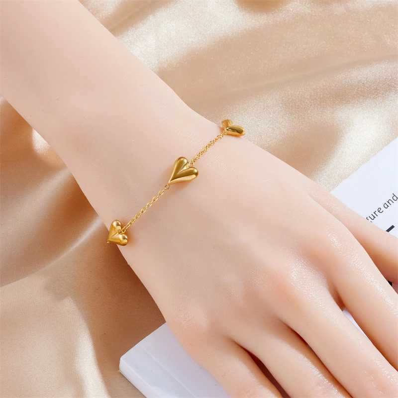 316L Stainless Steel Vintage Golden Heart Bracelet for Women Fashion Chain New Fashion Wrist Jewelry Girl Birthday Gift XJ250707
