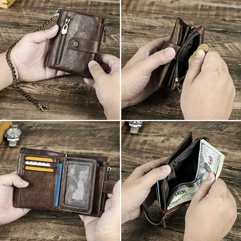 CTACTS Genuine Leather Men Wallet Anti Theft Chain RFID Casual Mey Clip M Wallets Small Purse Coin Pocket Y250707