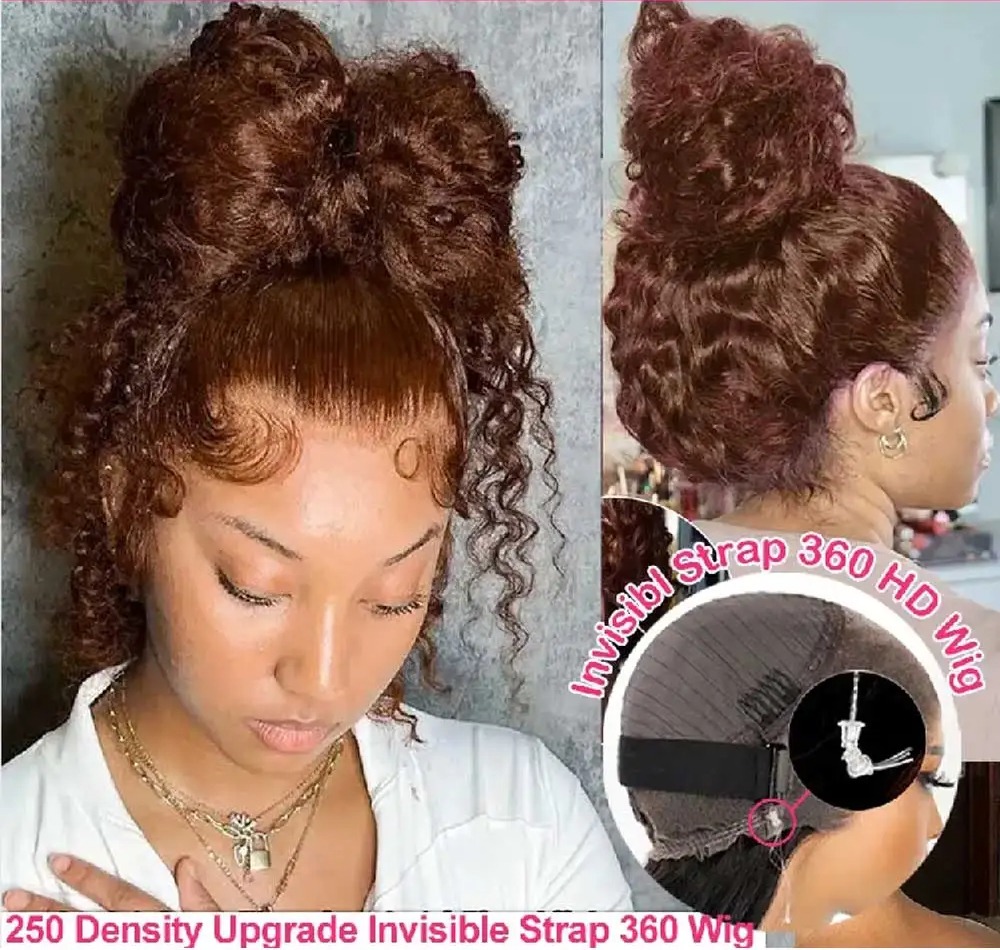 Chocolate Brown Curly Wave Lace Front Wig 360 Lace Closure Wig 13x4 Hd Wear And Go Glueless Lace Frontal Wigs For Women Synthetic Wig