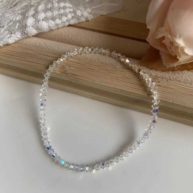 Shiny Transparent White Thin Crystal Bracelet for Women Simple Refracted Colorful Light Stretch Bracelet 2023 Jewelry Party Gift XJ250707