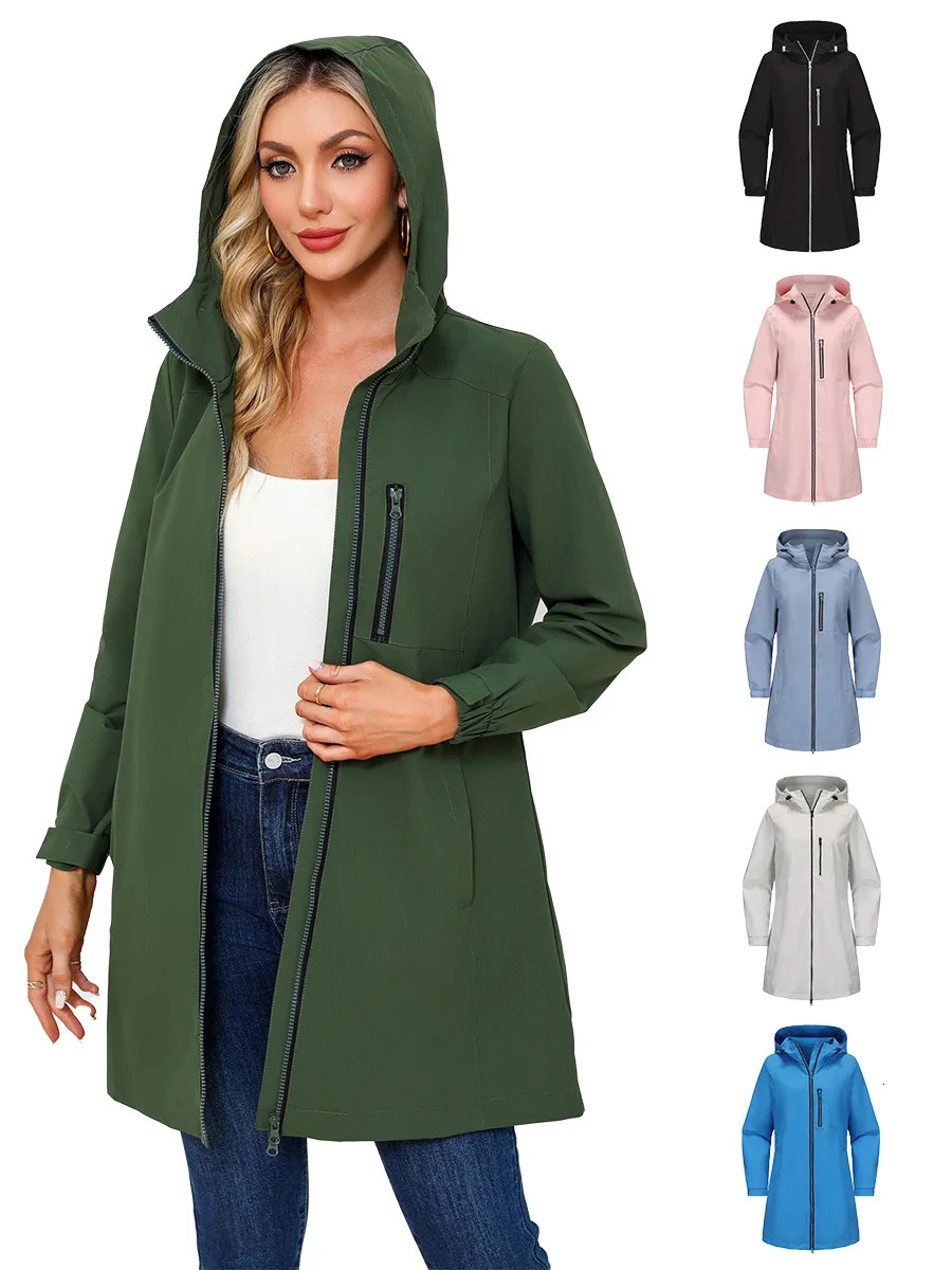 Womens Waterproof Windbreaker Hooded Long Sleeve Outdoor Sports Jacket Loose Casual Windproof Coat for Spring And Autumn 250703