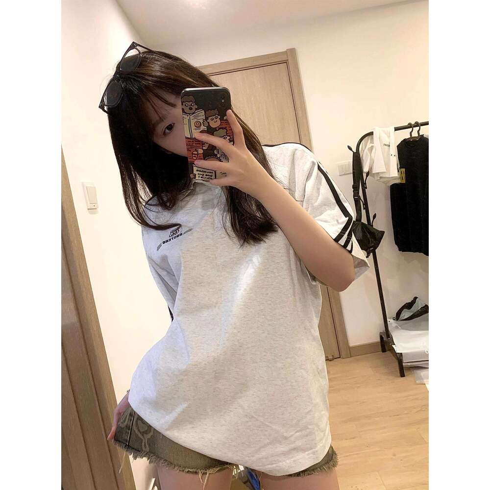 National Trend American Style Three-Stripe Short T-Shirt For Women Summer New Loose Slimming Couple Half Sleeve Top B5