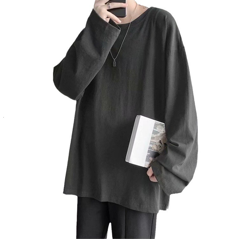White Long Sleeve T-shirt For Men, Trendy Brand, Ins Style, Hong Kong Style, Solid Color, Versatile Designer Short Sleeves Top, Spring And Autumn Basi
