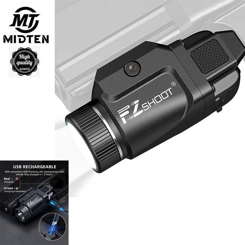 MIDTEN 500 Lumens Pistol Light Rechargeable Compact Pistol Flashlight with Strobe Mode for Picatinny and GL Rails Mini Gun Light W250701