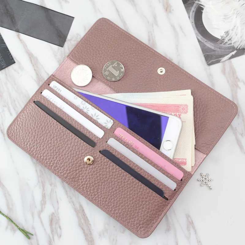 100% Genuine Cow Leather LG Wallet for Women Slim Flat Cowhide Purse ID Holder Wallet Leather Y250707