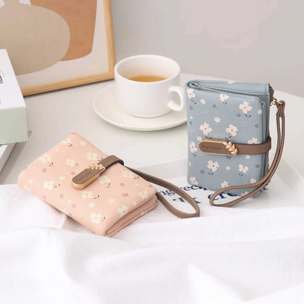 Wen Short Wallet Cute Leaf Flower Pattern Design Girl Zipper Coin Purse Ladies ID Holder PU Small Cluh Mey Bag Y250707