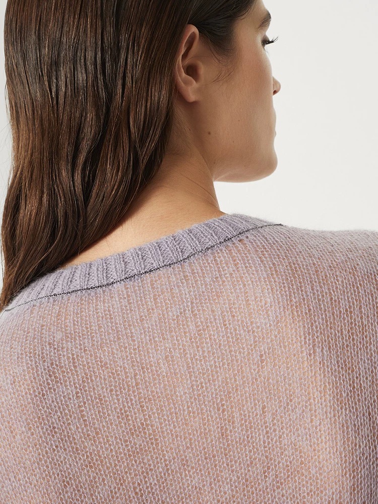 European Style Womens Sheer Mohair Top Soft Hazy Knit Crewneck Pullover