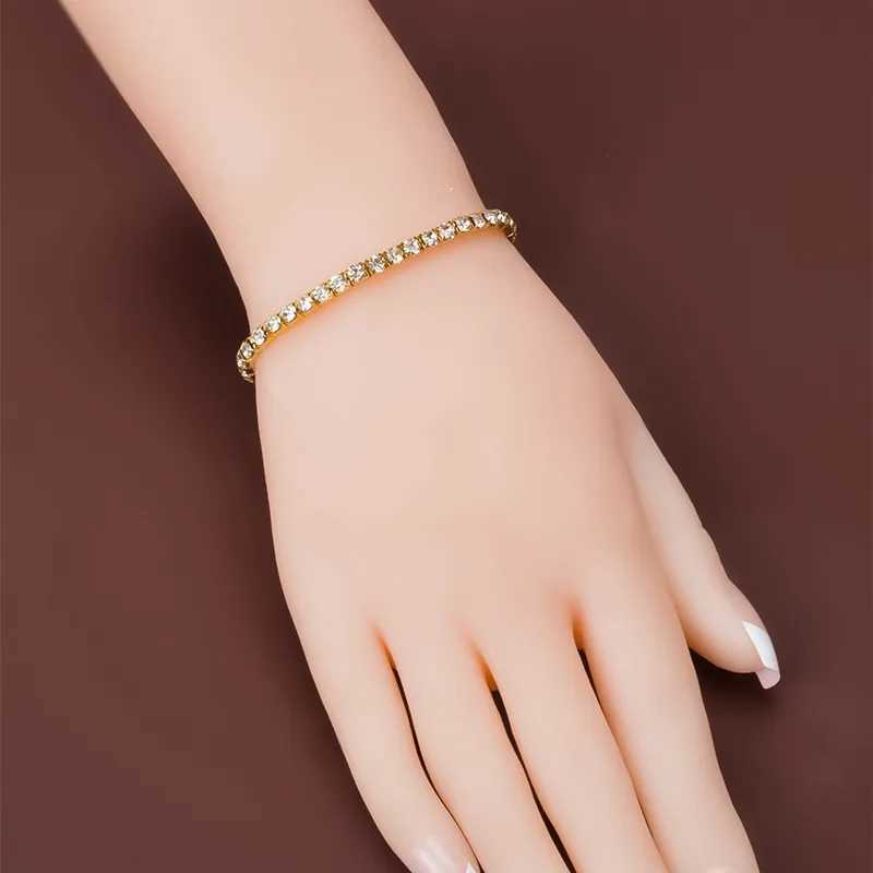 Women Crystal Bangles Rhinestone Elastic Round Bracelets for Women Gold Color Wrist Accessories Fashion Wedding Jewelry XJ250707
