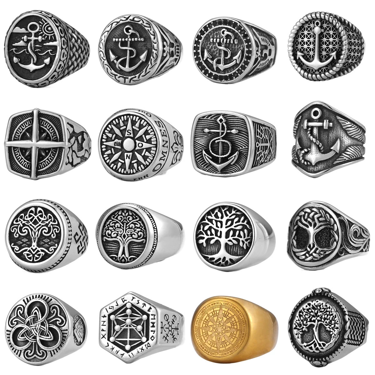 Viking Stainless Steel Tree of Life Viking Compass Ring Vintage Fashion Gifts Jewelry Party for Men and Women 250701