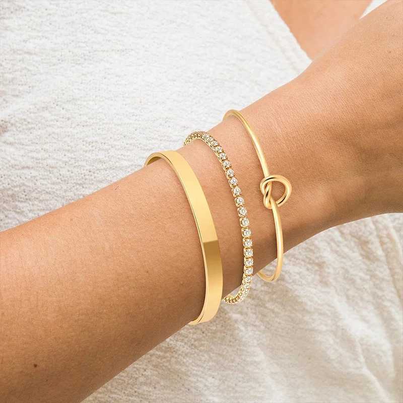 3pcs Stainless Steel Gold Plated Bracelets for Women Adjustable Jewelry Gifts Luxury Zircon Chain Bangles Jewelry Accessories XJ250707