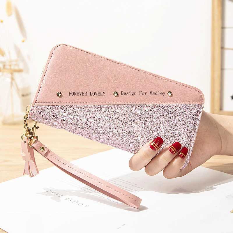 Fi Wens Pu Leather Large Wallets Sequins Patchwork Glitter Wallet Coin Purse Fem Wallets Girls Gifts Wholesale Y250707