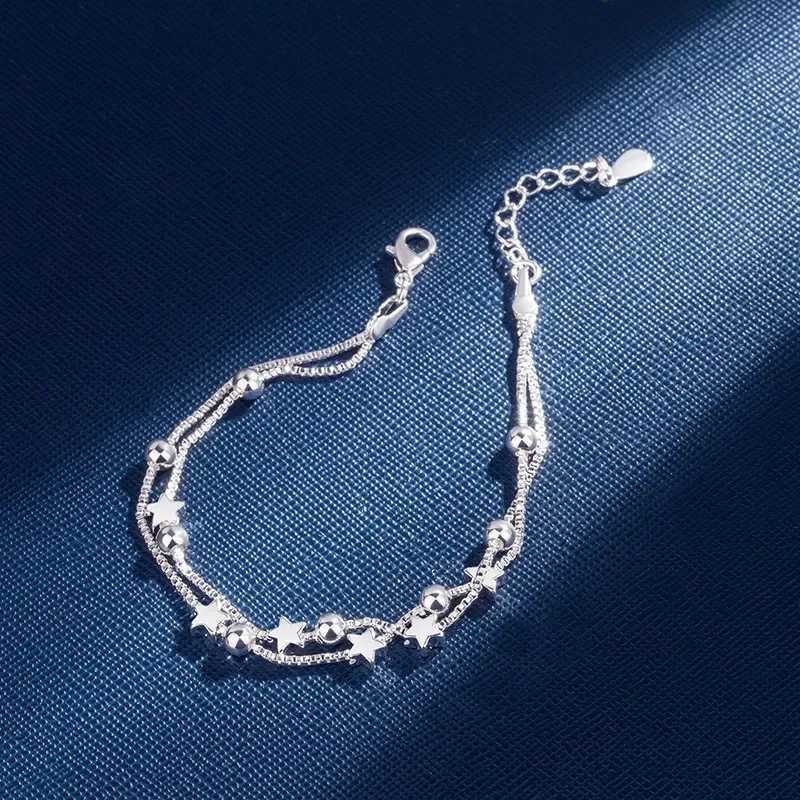 Saiye Sterling Silver Double Layers Stars Beads Bracelets for Women Elegant Box Chain Charm Bracelet Birthday Party Gift XJ250707