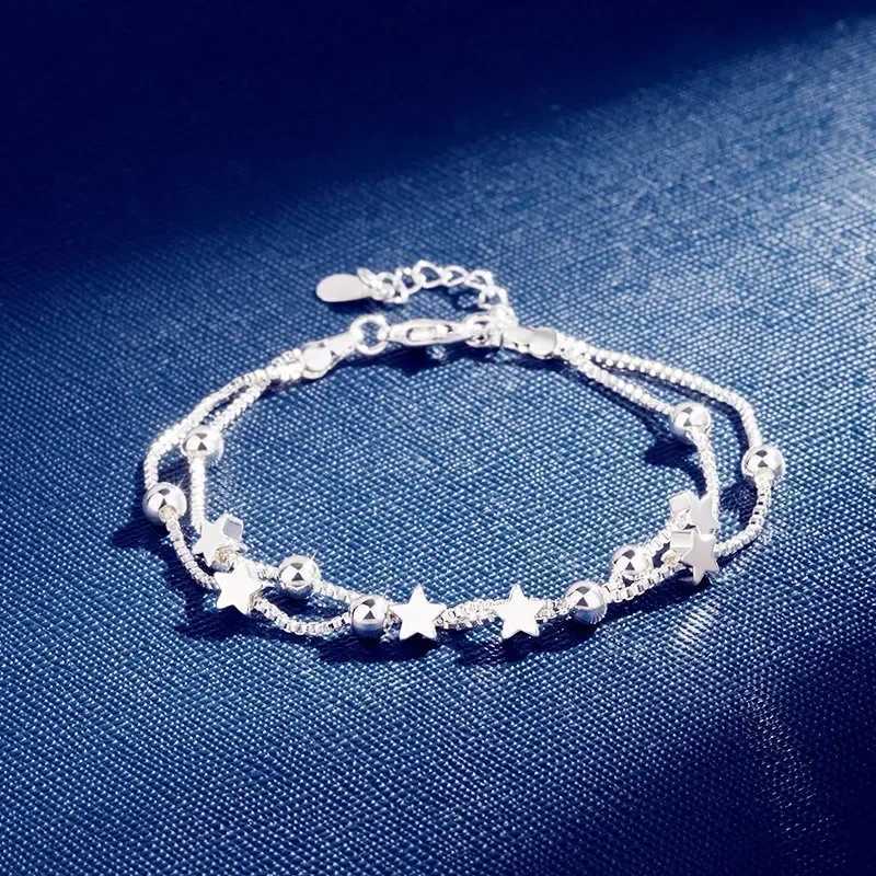 Saiye Sterling Silver Double Layers Stars Beads Bracelets for Women Elegant Box Chain Charm Bracelet Birthday Party Gift XJ250707