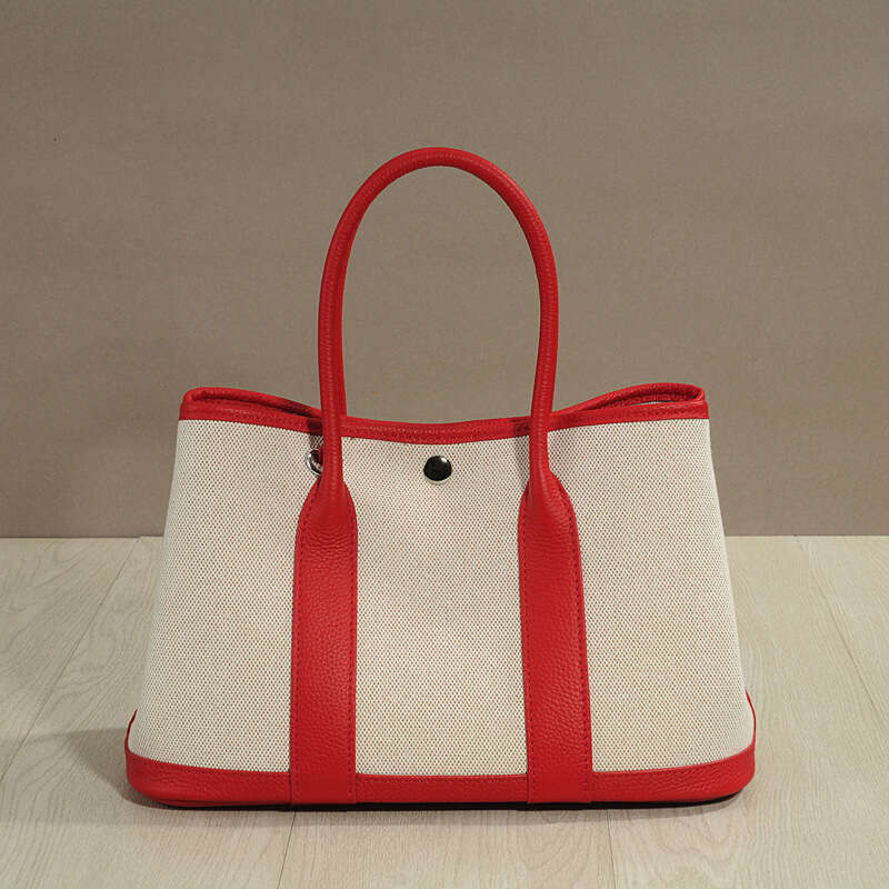 Leather Bag Bucket Bag New Shopping Garden Canvas Tote Large Capacity Handheld Grocery Basket Genuine Leather Women S Bag Commuter Tote Bag