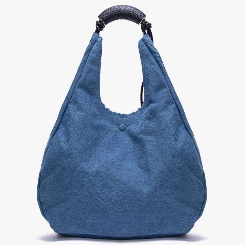 Designer Luxury Large Capacity Shopper Women High Quality Blue Denim Black Woven Drawstring Tote Fashion Show Style Casual Shoulder Bag